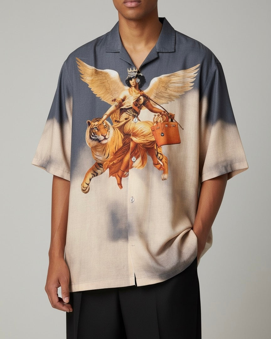 ANGELIC ASCENT – Oversized Linen Blend Shirt