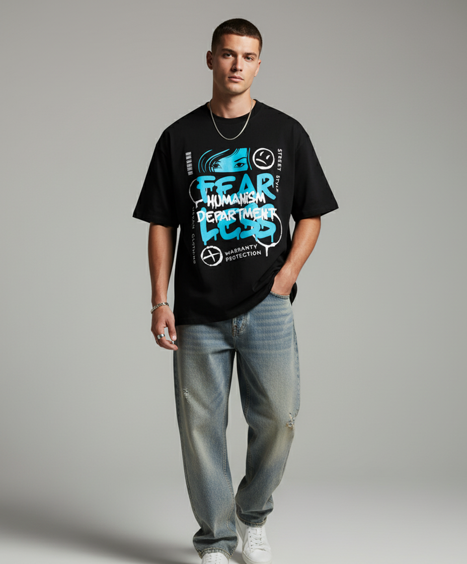 DEPT_404 – Black Oversized Tee