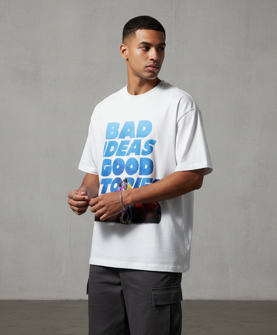 BAD IDEAS, GOOD STORIES – Graphic Oversized T-shirt