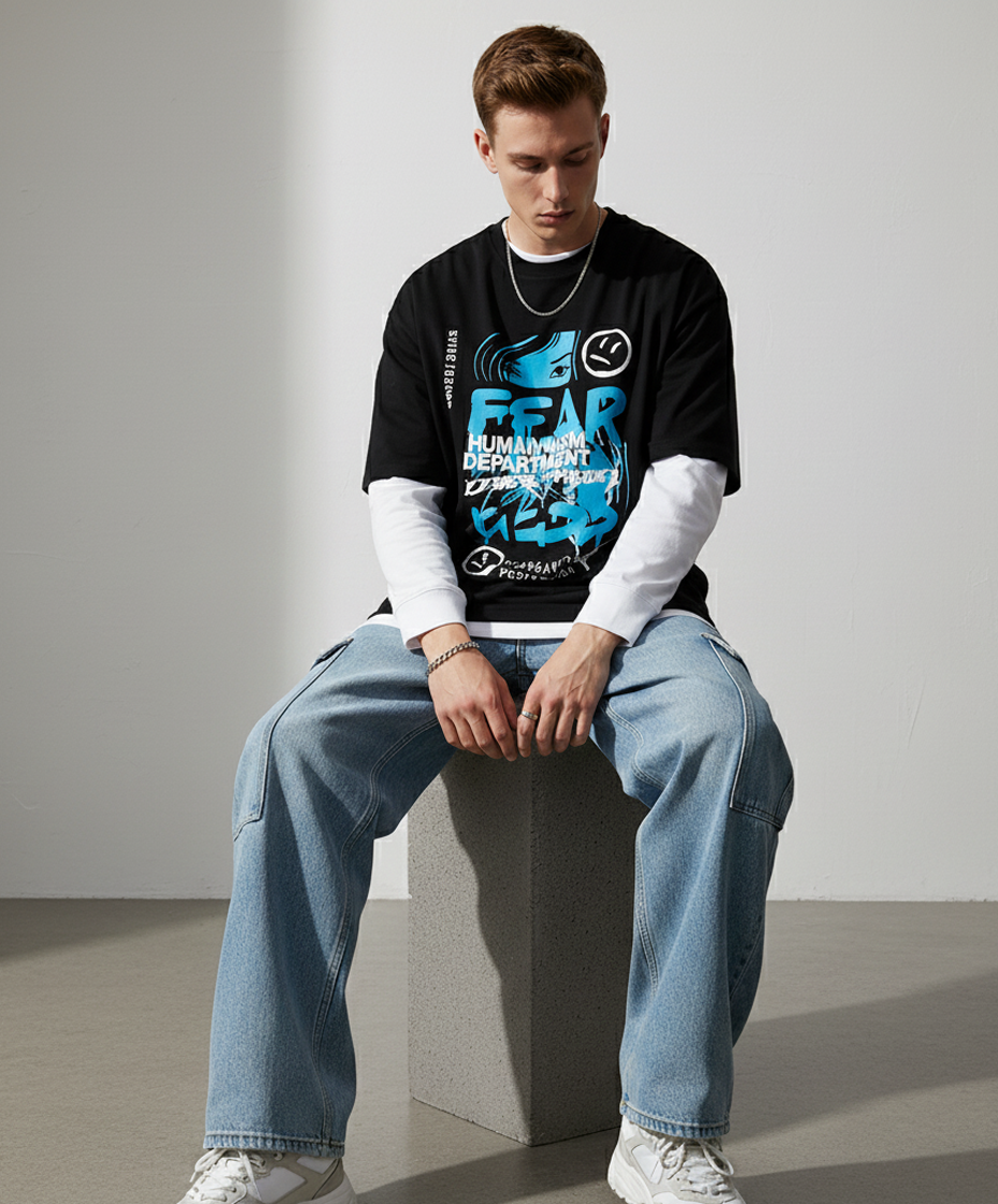DEPT_404 – Black Oversized Tee