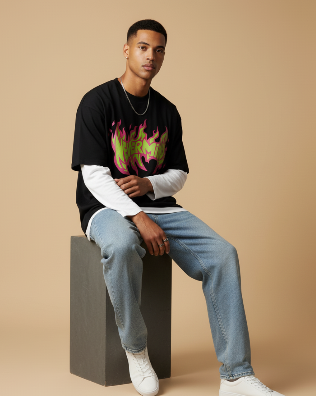 NEVERMIND – Black Oversized Tee